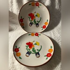 2 Decorative Floral Ceramic Interpur 7 1/2” Gardener Boy Plate Korea